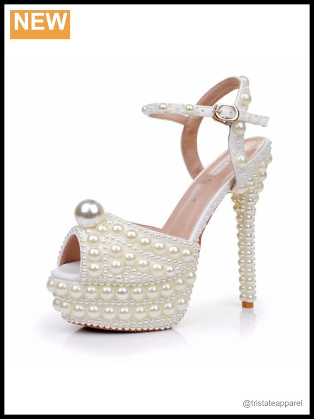 Pearl Embellished Leather Peep Toe Stiletto Heeled Sandals Adjustable Ankle